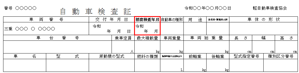 車検証の「初度検査年月」欄