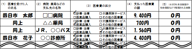 医療費控除の明細書記入例