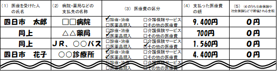 医療費控除の明細書（記入例）